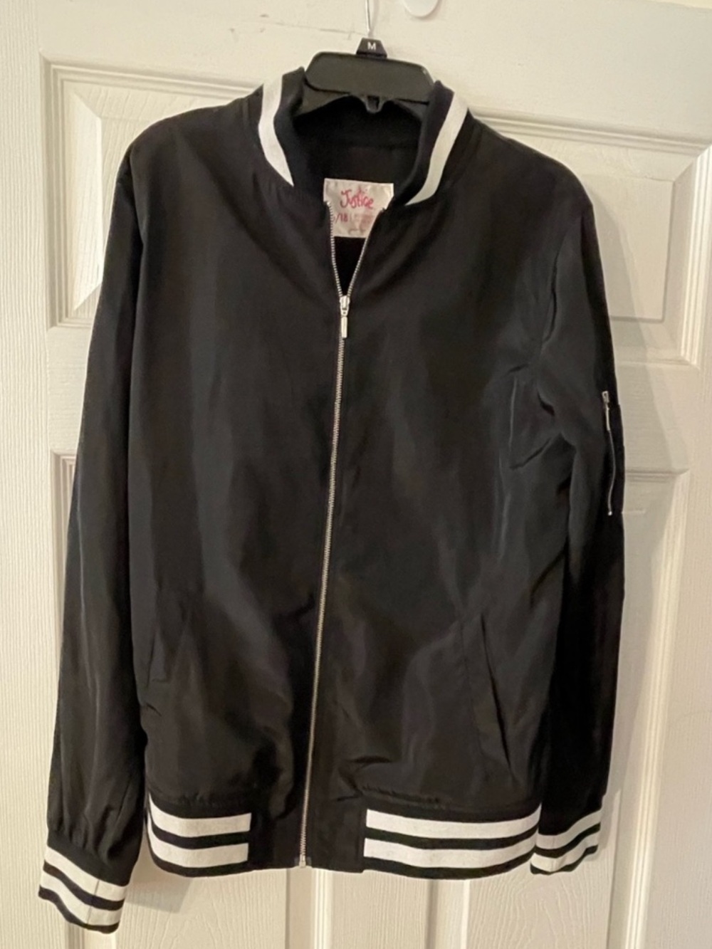 Justice Black Bomber Jacket with White Trim